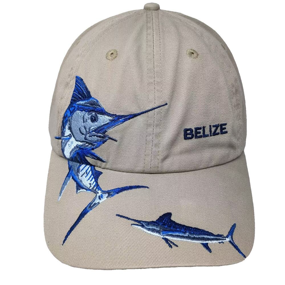 Royal Resortwear Belize Marlin Fish Baseball Cap Beige Blue Strapback OS Hat